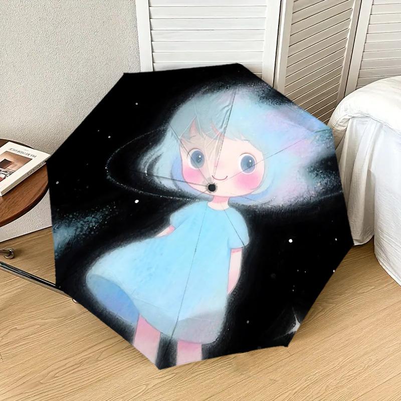 Starry Night Dreams: Magical Galaxy Print Umbrella - Auto Open/Closed, Outdoor Protection, Travel Accessory, Lightweight & Durable 084