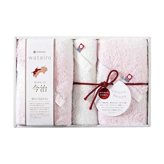 Nishikawa Imabari Towel Gift Set: 2 Face Towels, 1 Hand Towel, 100% Cotton, Fluffy, Made in Japan, Pink, TBF3497211P