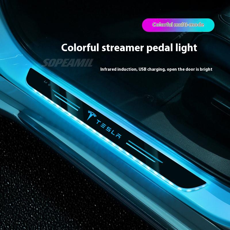 For Tesla Model 3 Model Y Model X Roadster Wireless LED Car Door Threshold Welcome Pedal Light USB Charging Mood Lamp Accessory