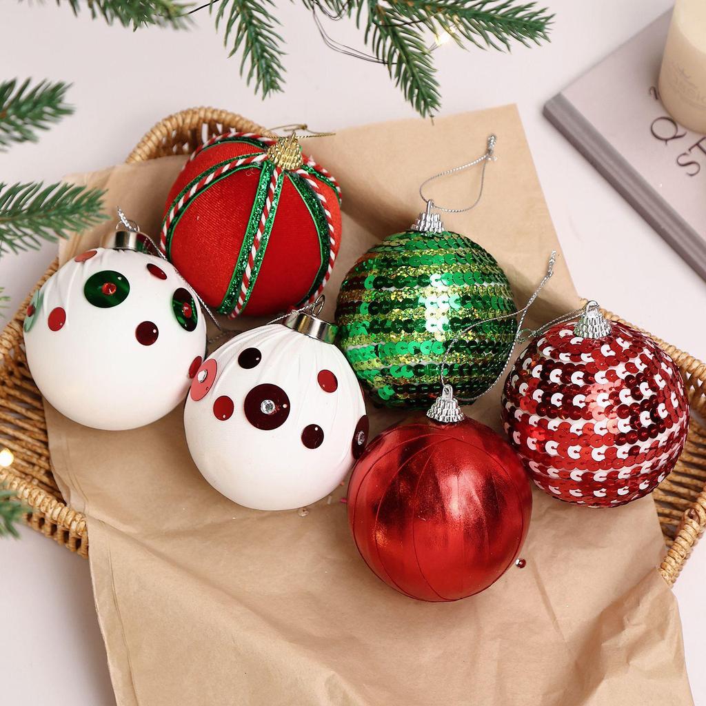 Flocked Christmas Tree Ornament Set: Decorative Ball Pendants for Holiday Atmosphere