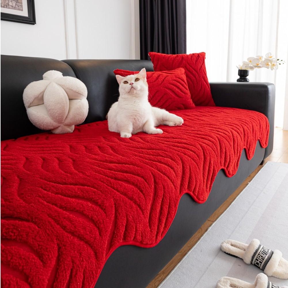 Solid Sofa Cushion Winter Plush Non-Slip Sofa Throw Cover Soft Fuzzy Furniture Protector Couch Pad Irregular Fleece Thick Mats