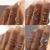 Retro Style Niche Diamond-encrusted Star and Moon Stacked Joint Ring Design Sense Love Butterfly Opening Ring Set