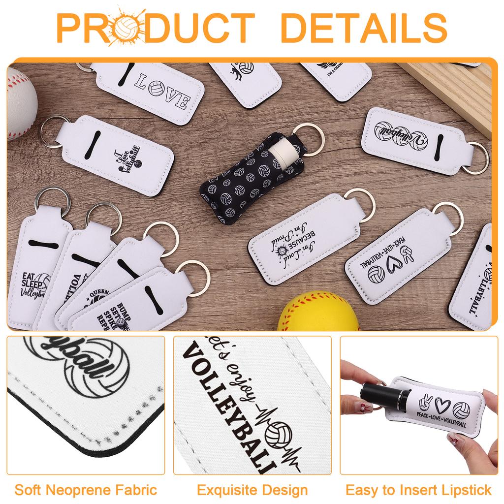 20Pcs Volleyball Lipstick Holder Keychains Bulk Volleyball Lipstick Balm Holder Keychain Clip-On Lipstick Sleeve Pouch