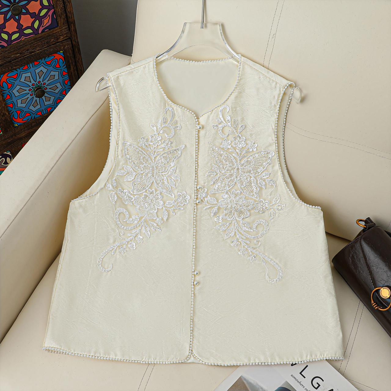 2026 Spring/Summer Women s Chinese Style Embroidered Beaded Shawl Vest, High-End National Style. M 90-120 Jin бежевый