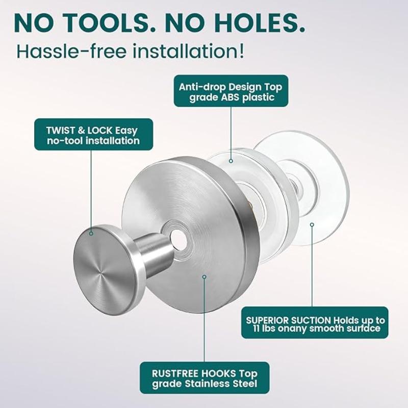 Suction Cup Shower Hooks Heavy Duty No Drill Stainless Steel Vacuum Hooks Rustproof Towel Hooks for Bathroom Kitchen Glass Tile