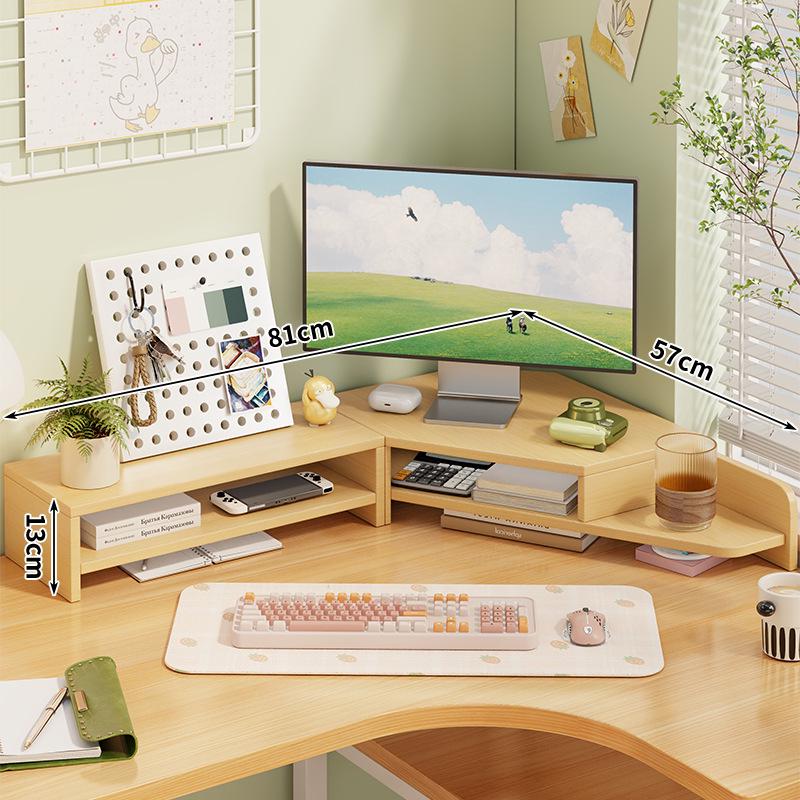 Corner Desktop Monitor Stand with Storage Rack