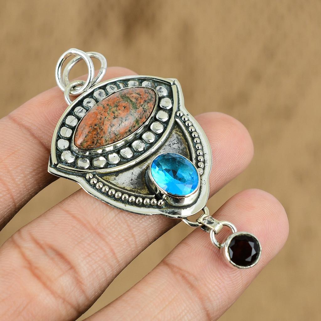 Natürlicher Unakit Edelstein Anhänger 925 Sterlingsilber Indischer Schmuck für Mädchen