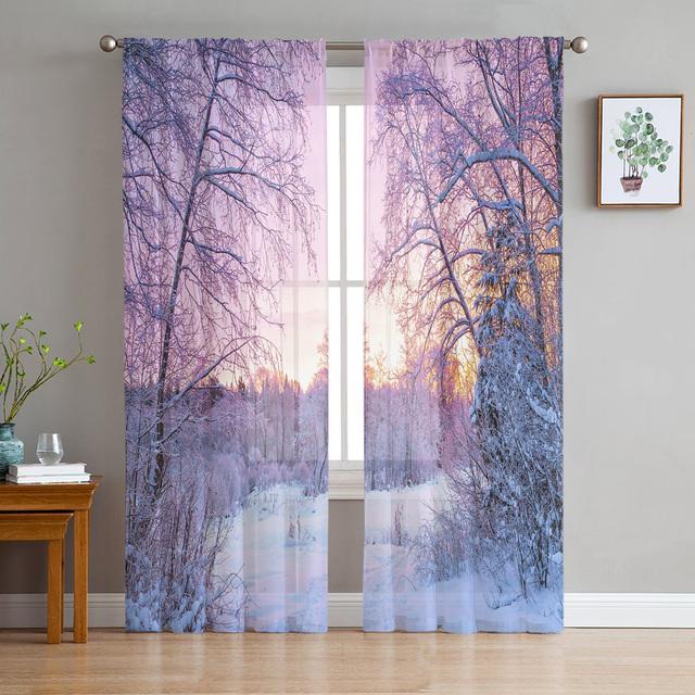Snowing Winter Elk Christmas Tulle Curtains Living Room Decoration Bedroom Kitchen Window Treatment Sheer Made Of Polyester Area Decor