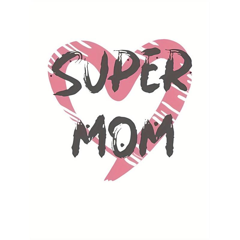 European size Women'S Oversized 'Super Mom' Graphic T-Shirt with Pink Heart  Bold Lettering - Soft Stretch Crew Neck Short Sleeve Top