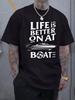 "Life Is Better On Boat" Graphic T-shirt - Black with White Nautical Print