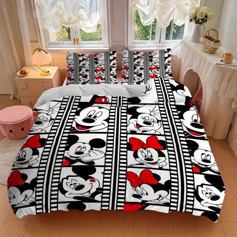 3pcs Mickey, Minnie Printed Bedding Set, Breathable And Soft, Machine Washable, Christmas Gift, Suitable for Bedroom Decoration, 115