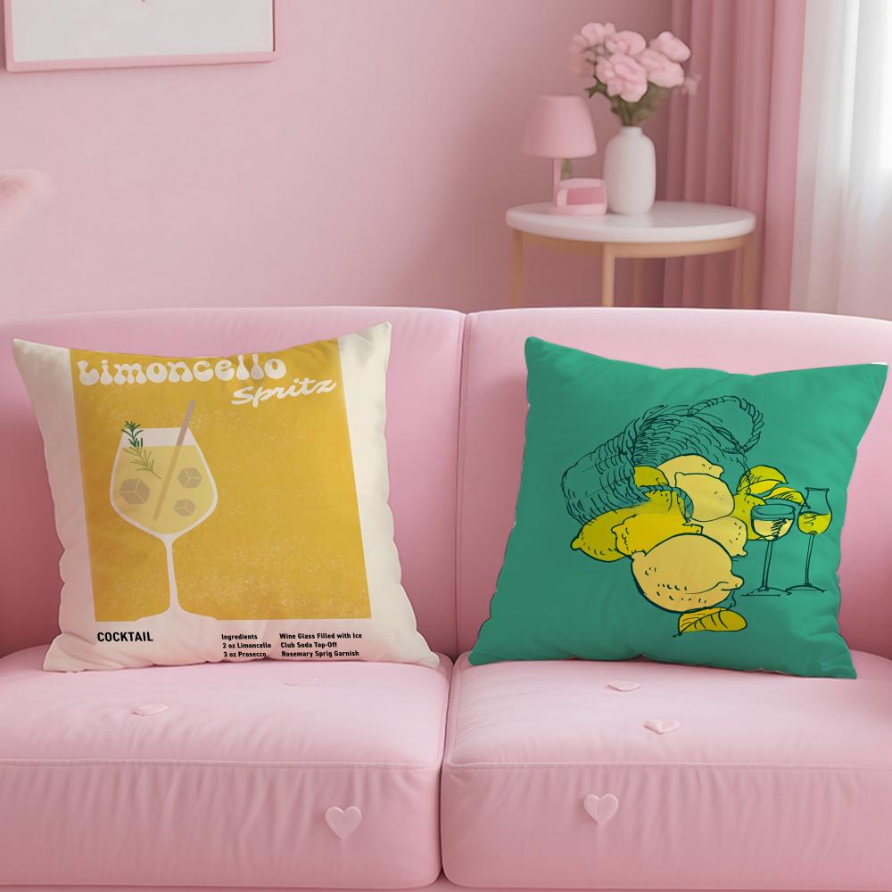 Beverage Theme Limoncello Cocktail Cushion Cover Soft  EasyWash Pillow Case  Versatile for Couch Bed Travel and Office
