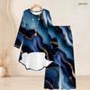 Women Plus Size Round Neck Long Sleeve Green Printed High Low Top Wide Leg Pants Two Piece Set