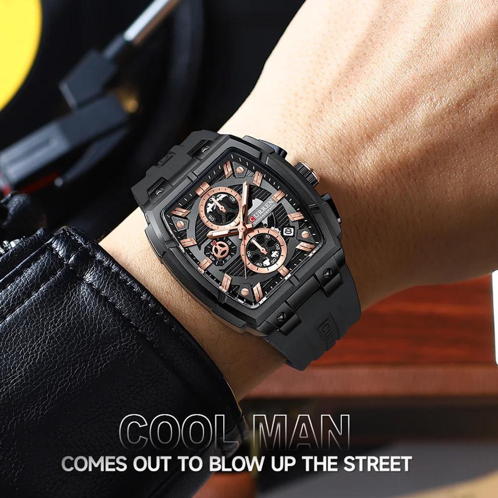 CURREN Silicon Strap Multi-functional Dialn Auto Date Design Men's Watch Sports Chronograph Watches