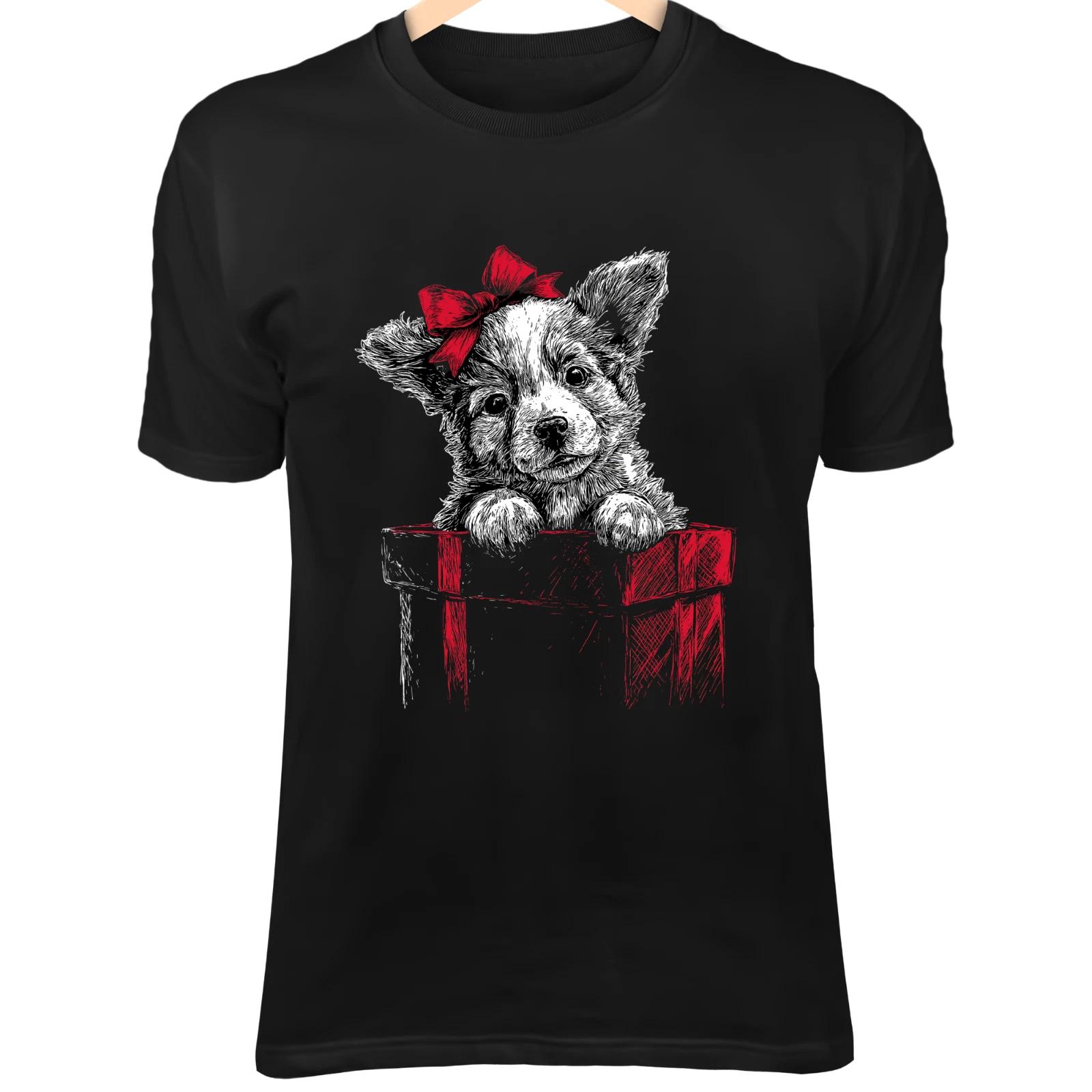 Christmas Dog Line Art - Cute Minimalist Cartoon Peeking from Gift Box 2XL