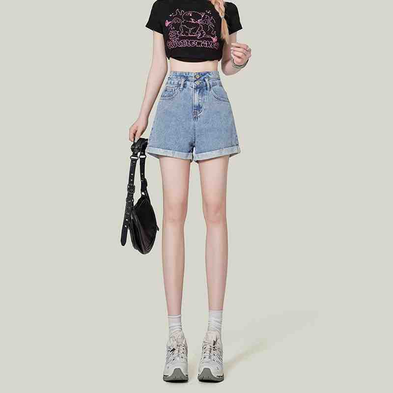 

Denim Shorts for Women In Summer Thin New Style Small High Waist Slim and Versatile Hot Girl A-line Curly Edge 2XL синий