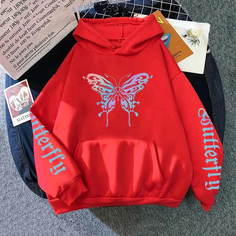 2025 New Arrival Woman Butterfly Printed Hoodie All Season Daily Casual Fashion Hooded Sweatshirts Home Outdoor Comfort Pullover