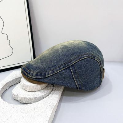 Retro gewaschener Denim Schirmmütze Damen lässig vielseitig großer Kopfumfang zeigt ein kleines Gesicht, trägt ein Entenschnabel Barett