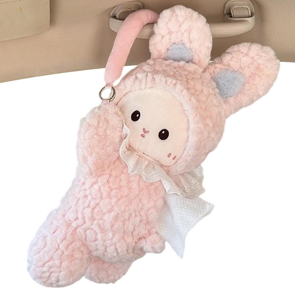 Napkin Holder For Car Cartoon Rabbit Napkin Dispenser Cute Tissue Box Cover For Truck RV Headrest Visor Console Armrest Desktop