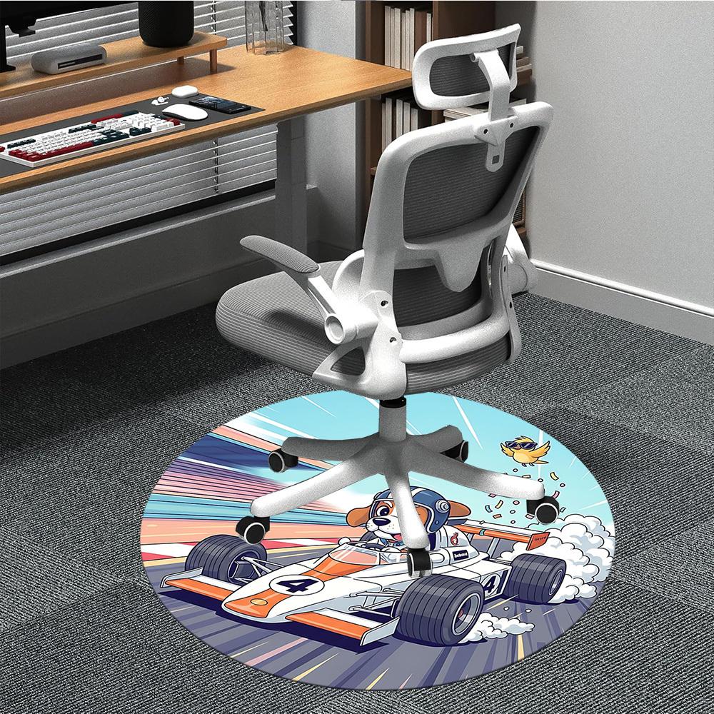 

1pc Racing Pup Office Round Area Rug, Indoor Mat Suitable ForOffice, Under Office Chairs Bedroom Living Room Home Decor, Room Deco T082 80cm by 80cm