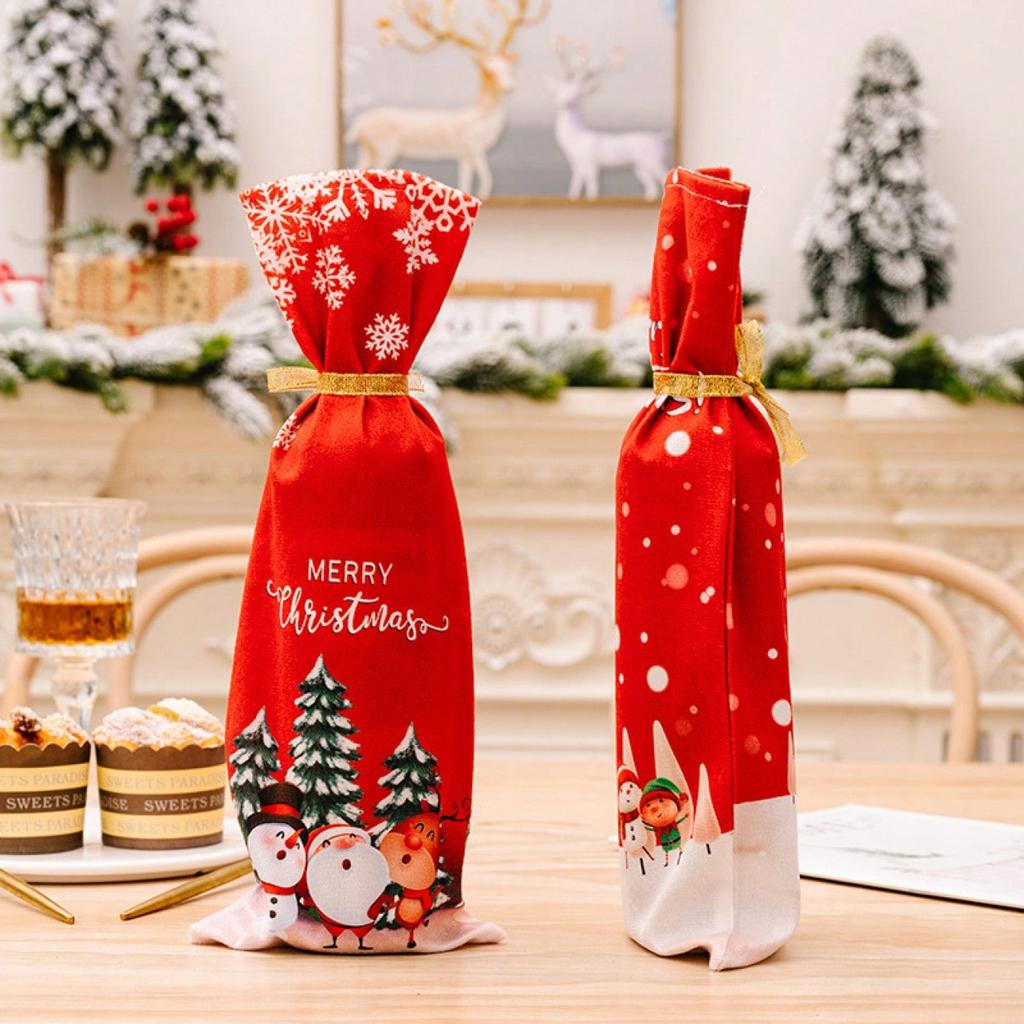 Christmas Elderly Red Wine Bottle Set Holiday Table Decoration for Restaurant Printed Wine Set