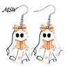 Hypoallergenic Alloy Hooks Cute Reading Ghost Earrings, Sweet Bowknot Drop Fashionable Earrings Lightweight Acrylic Halloween Jewelry for Women Girls