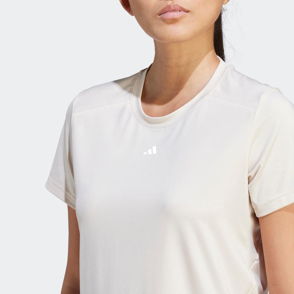 Adidas Power Tee Solid Logo Sport Crew Neck Short Sleeve T-Shirt Women Tops Linen-Brown IN6209
