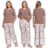 MORAJ S ECRU Women's Soft Short Sleeve Pajama with Long Floral Pants