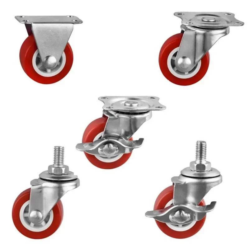 4 Pcs/Lot 1.5/2/2.5/3 Inch Casters M8/M10 Screw Fixed/Universal/Brake Wheels Silent Coffee Table Pulley Light Furniture Red PVC