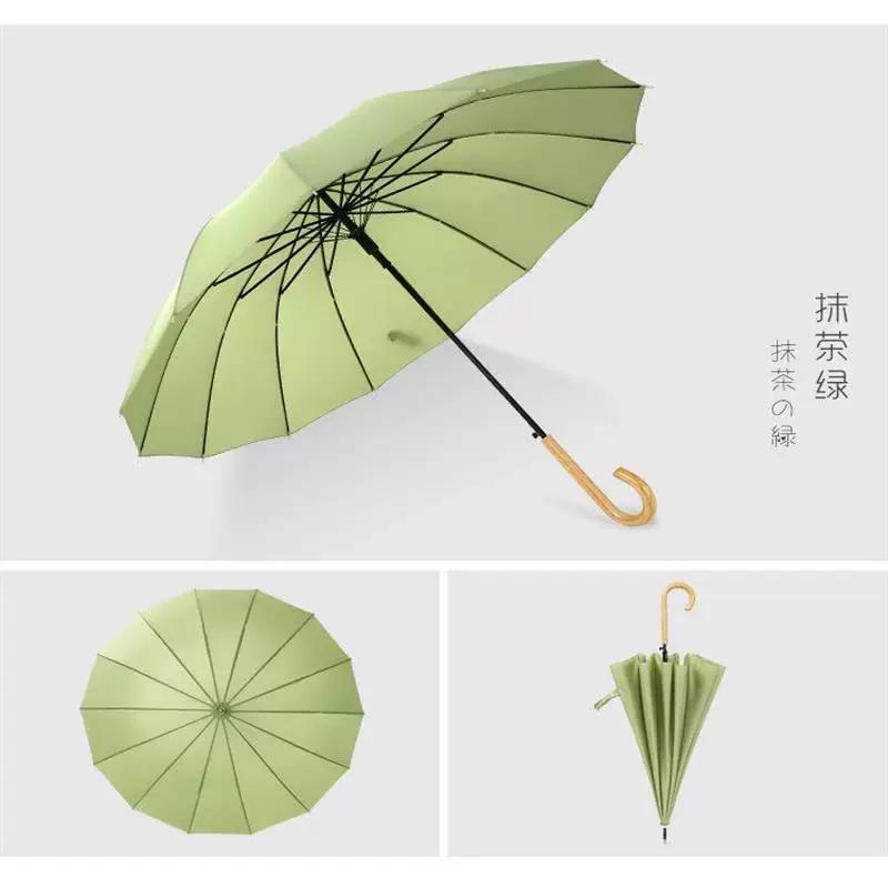 Japanese-Style Minimalist 16K Straight Umbrella with Long Handle, Simple and Stylish Solid Color Leather Handle, Customizable with Printed Logo