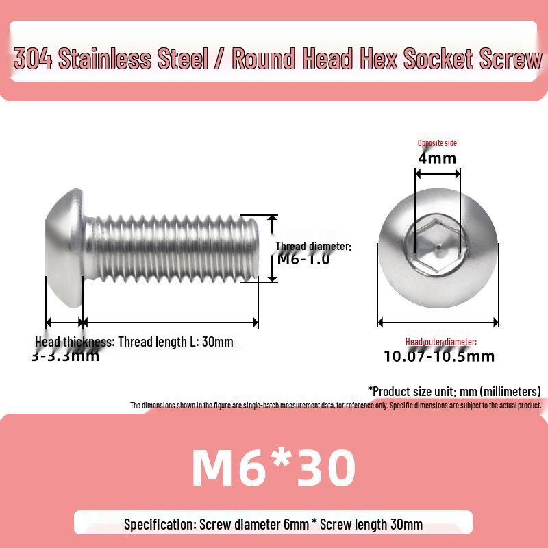 304 Stainless Steel Mushroom Head Hexagon Screw M2-M6