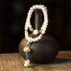 Natural White Jade Bodhi Root Vintage Chinese Style Women's Versatile Hand Jewelry Bead Bracelet with Double Circle Lotus Pendant