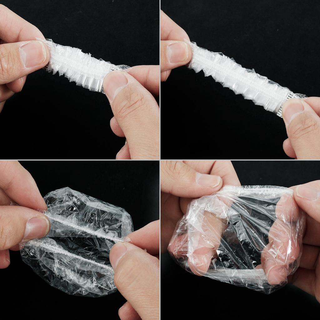 100 ks jednorázových ušních čepiček Vodotěsné průhledné chrániče sluchu s elastickými pásky na cestování Domácí použití Barvení na vlasy Sprcha