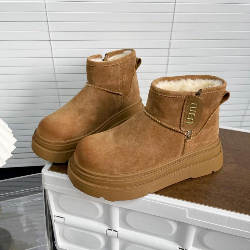 Snow boots cotton shoes winter new leather velvet thickened thick-soled non-slip snow women's boots short boots