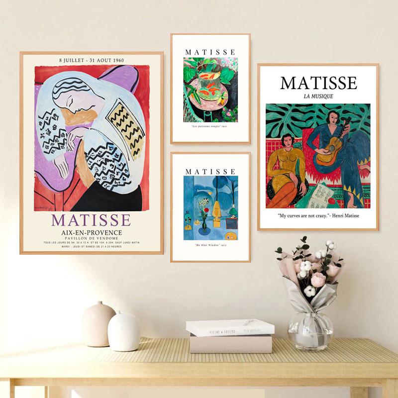 Vintage Colorful Matisse La Music Cat and Goldfish Poster Living Room Oil Painting Home Wall Art