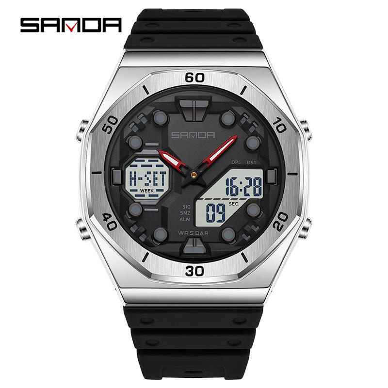 Sanda Fashion Outdoor Sports Waterproof Wristwatch - Luminous Alarm with Stopwatch & Dual Display for Students