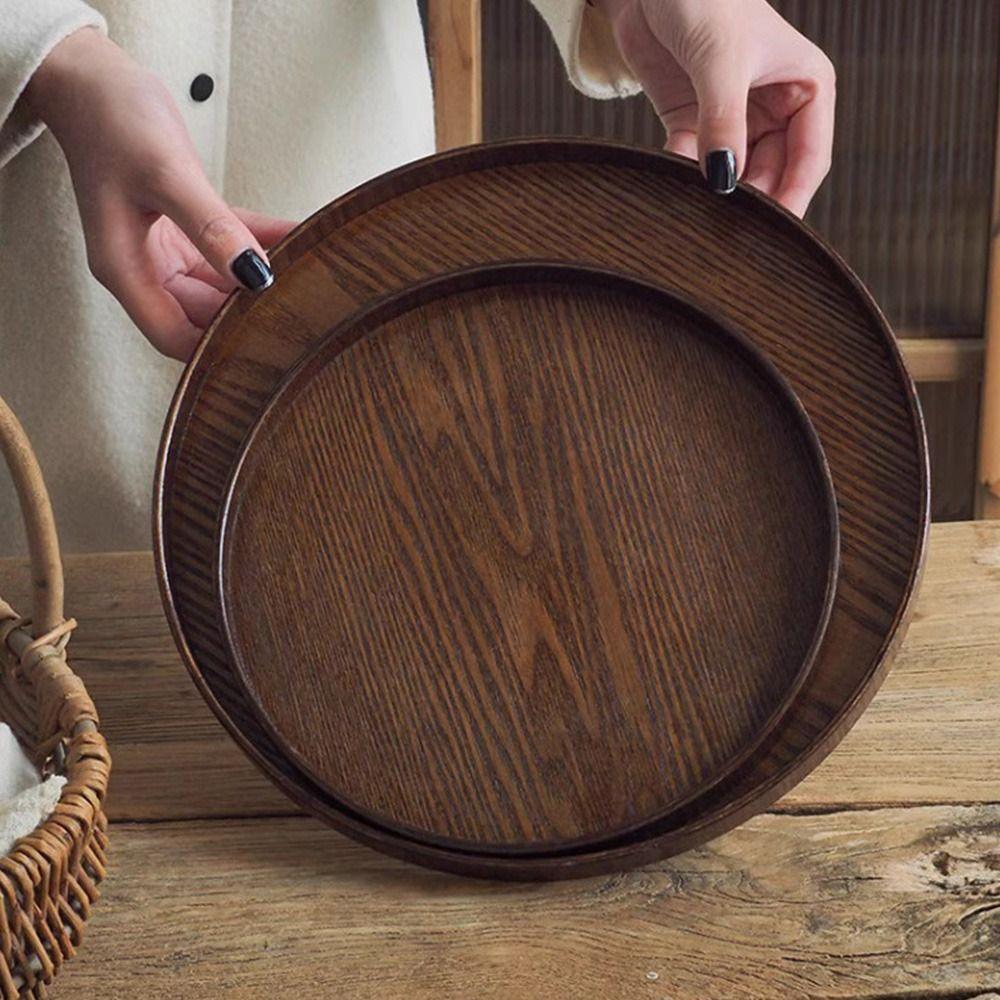 Wooden Wood Platte 21/24/27/30/33cm Decorative Tray Vintage Serving Tray  Coffee Home Table