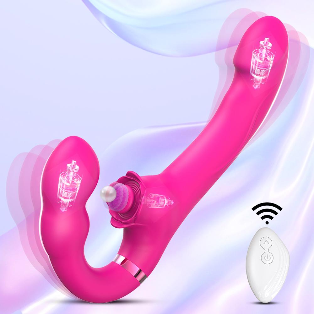 Remote Control Double Ended Dildo Vibrator 5 Flapping 10 Vibrating Vagina G Spot Anus Vagina Stimulator Lesbian Sex Toys for Woman Couples Masturbator