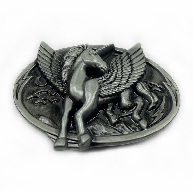 Angel Horse Unicorn Cowhide Alloy Belt Buckle - Ethnic Higanbana Oval Design