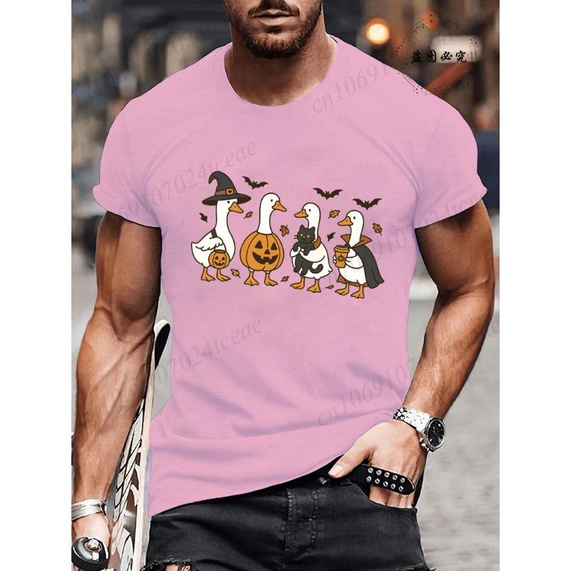 Summer Round Neck Halloween Ghost & Goose Graphic 3D Print T-shirts Fashionable Casual Short Sleeved Men's T-shirts