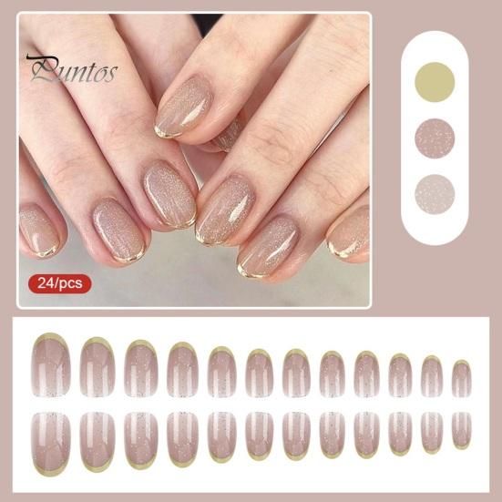 1 Set Wearable False Nails DIY Nail Art Kit with Glue & Nail File Press-on Nails Waterproof Gel Fake Nails Full Cover French Tips Artificial Nail