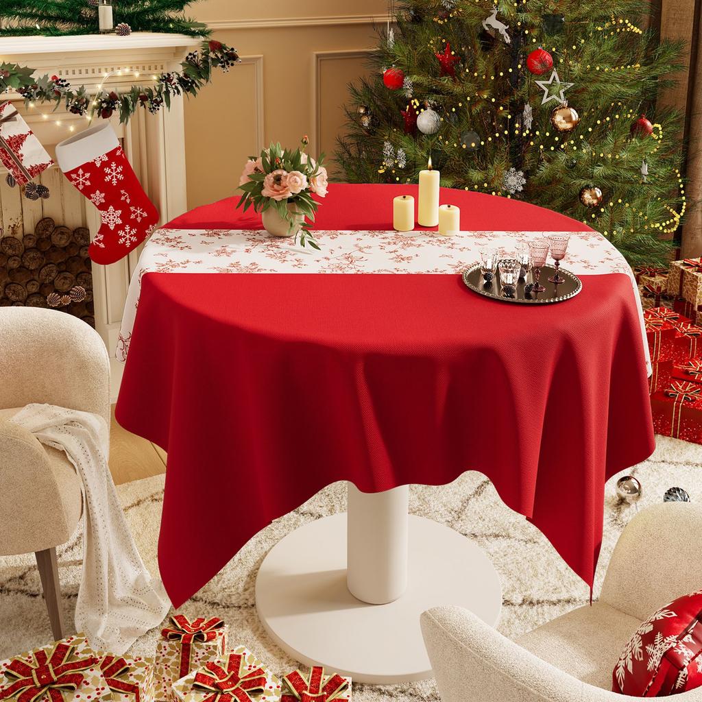 Christmas New Year Decor Round Tablecloth Waterproof Heat Resistant Washable Table Cover