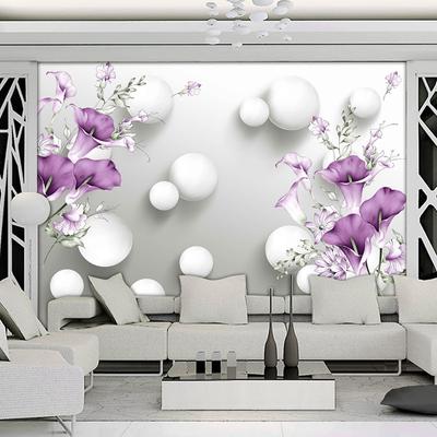 Carta da parati fotografica 3d Stereo Circle Ball Viola Calla Flower Murales Camera da letto moderna Soggiorno Tv Sfondo muro dipinto
