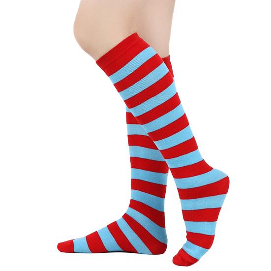 Women Striped Knee-high Socks Colorful Stretchy Knee-length Socks Ribbed Leg Warmers for Costume Party Street Daily Wear