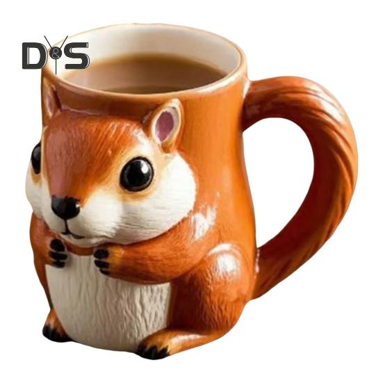 Cană de cafea cu veveriță 3D drăguță vulpe ceai cană creativă cu tematică animală ceașcă lucrată manual cadou creativ de ziua de naștere pentru prieteni copii