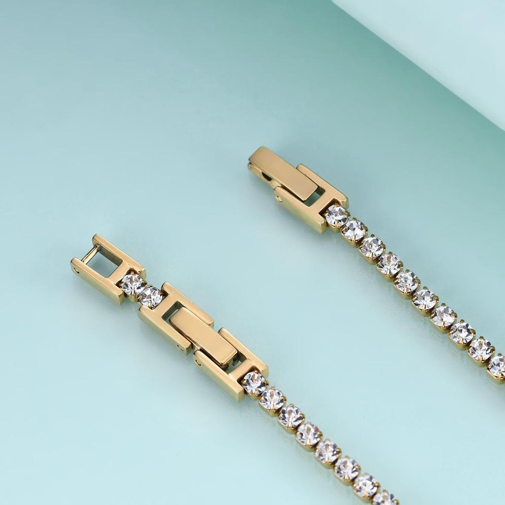 Adjustable Titanium Double Buckle Zircon Bracelet – Stainless Steel Simple Tennis Chain Fashion Accessory