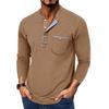 Men's Spring And Solid Color T-shirt Lapel 3 Button Open Placket Button Long Sleeved Top