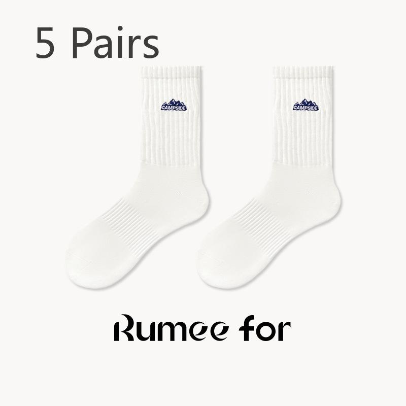 5 Pairs of Male Spring and Summer Sweat Absorption Deodorizing Sports Embroidery Non Skid Socks