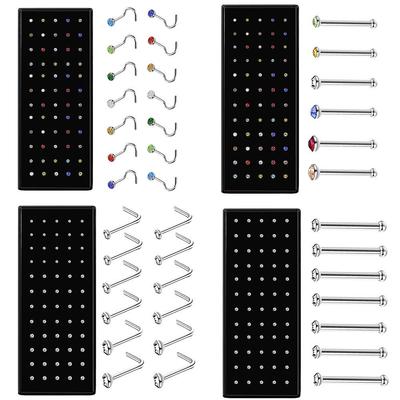 60 Nasenstecker aus Edelstahl in L-Form (1.5/2.0/2.5mm) mit Diamant-Inlay gebogene Nasenringe