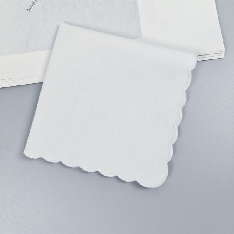5/10Pieces White Embroidered Edge Cotton Handkerchiefs Soft Absorbent Reusable for Gym Office and Daily Use